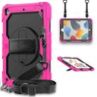 For iPad 10.2 2021 / 2020 / 2019 Shockproof Silicone + PC Protective Case with Holder & Shoulder Strap & Pen Slot(Rose Red) - 1