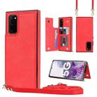 For Samsung Galaxy Note20 Cross-body Square Double Buckle Flip Card Bag TPU+PU Case with Card Slots & Wallet & Photo & Strap(Red) - 1