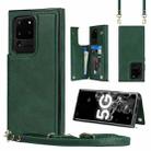 For Samsung Galaxy S20 Ultra Cross-body Square Double Buckle Flip Card Bag TPU+PU Case with Card Slots & Wallet & Photo & Strap(Green) - 1