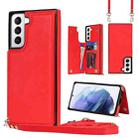 For Samsung Galaxy S21 5G Cross-body Square Double Buckle Flip Card Bag TPU+PU Case with Card Slots & Wallet & Photo & Strap(Red) - 1