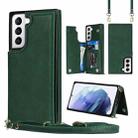 For Samsung Galaxy S21 5G Cross-body Square Double Buckle Flip Card Bag TPU+PU Case with Card Slots & Wallet & Photo & Strap(Green) - 1