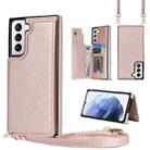 For Samsung Galaxy S21 5G Cross-body Square Double Buckle Flip Card Bag TPU+PU Case with Card Slots & Wallet & Photo & Strap(Rose Gold) - 1