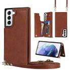 For Samsung Galaxy S21 5G Cross-body Square Double Buckle Flip Card Bag TPU+PU Case with Card Slots & Wallet & Photo & Strap(Brown) - 1