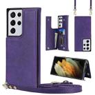 For Samsung Galaxy S21 Ultra 5G Cross-body Square Double Buckle Flip Card Bag TPU+PU Case with Card Slots & Wallet & Photo & Strap(Purple) - 1