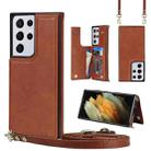 For Samsung Galaxy S21 Ultra 5G Cross-body Square Double Buckle Flip Card Bag TPU+PU Case with Card Slots & Wallet & Photo & Strap(Brown) - 1