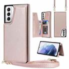 For Samsung Galaxy S21+ 5G Cross-body Square Double Buckle Flip Card Bag TPU+PU Case with Card Slots & Wallet & Photo & Strap(Rose Gold) - 1