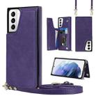 For Samsung Galaxy S21+ 5G Cross-body Square Double Buckle Flip Card Bag TPU+PU Case with Card Slots & Wallet & Photo & Strap(Purple) - 1