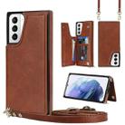 For Samsung Galaxy S21+ 5G Cross-body Square Double Buckle Flip Card Bag TPU+PU Case with Card Slots & Wallet & Photo & Strap(Brown) - 1