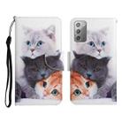 For Samsung Galaxy Note20 Painted Pattern Horizontal Flip Leather Case with Holder & Card Slot & Wallet(Three Cats) - 1