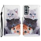 For Samsung Galaxy S21 5G Painted Pattern Horizontal Flip Leather Case with Holder & Card Slot & Wallet(Three Cats) - 1