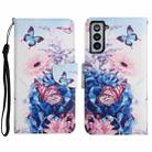 For Samsung Galaxy S21 FE 5G Painted Pattern Horizontal Flip Leather Case with Holder & Card Slot & Wallet(Purple Butterfly) - 1