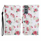 For Samsung Galaxy S21+ 5G Painted Pattern Horizontal Flip Leather Case with Holder & Card Slot & Wallet(Red Peony Flower) - 1
