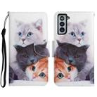 For Samsung Galaxy S21+ 5G Painted Pattern Horizontal Flip Leather Case with Holder & Card Slot & Wallet(Three Cats) - 1