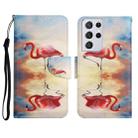 For Samsung Galaxy S21 Ultra 5G Painted Pattern Horizontal Flip Leather Case with Holder & Card Slot & Wallet(Flamingo) - 1