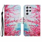 For Samsung Galaxy S21 Ultra 5G Painted Pattern Horizontal Flip Leather Case with Holder & Card Slot & Wallet(Red Cherry Blossoms) - 1