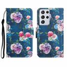 For Samsung Galaxy S21 Ultra 5G Painted Pattern Horizontal Flip Leather Case with Holder & Card Slot & Wallet(Fluorescent Rose) - 1