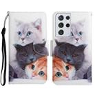 For Samsung Galaxy S21 Ultra 5G Painted Pattern Horizontal Flip Leather Case with Holder & Card Slot & Wallet(Three Cats) - 1