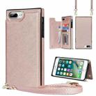 Cross-body Square Double Buckle Flip Card Bag TPU+PU Case with Card Slots & Wallet & Photo & Strap For iPhone 8 Plus / 7 Plus(Rose Gold) - 1