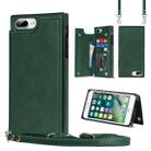 For iPhone SE 2022 / SE 2020 / 8 / 7 Cross-body Square Double Buckle Flip Card Bag TPU+PU Case with Card Slots & Wallet & Photo & Strap(Green) - 1