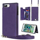For iPhone SE 2022 / SE 2020 / 8 / 7 Cross-body Square Double Buckle Flip Card Bag TPU+PU Case with Card Slots & Wallet & Photo & Strap(Purple) - 1