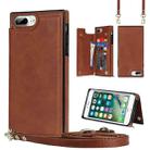 For iPhone SE 2022 / SE 2020 / 8 / 7 Cross-body Square Double Buckle Flip Card Bag TPU+PU Case with Card Slots & Wallet & Photo & Strap(Brown) - 1