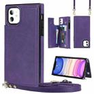 For iPhone 11 Cross-body Square Double Buckle Flip Card Bag TPU+PU Case with Card Slots & Wallet & Photo & Strap (Purple) - 1