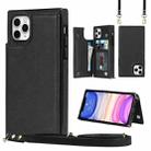 For iPhone 11 Pro Max Cross-body Square Double Buckle Flip Card Bag TPU+PU Case with Card Slots & Wallet & Photo & Strap (Black) - 1