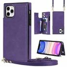 For iPhone 11 Pro Max Cross-body Square Double Buckle Flip Card Bag TPU+PU Case with Card Slots & Wallet & Photo & Strap (Purple) - 1