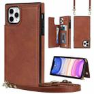 For iPhone 11 Pro Max Cross-body Square Double Buckle Flip Card Bag TPU+PU Case with Card Slots & Wallet & Photo & Strap (Brown) - 1