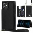 For iPhone 12 mini Cross-body Square Double Buckle Flip Card Bag TPU+PU Case with Card Slots & Wallet & Photo & Strap (Black) - 1
