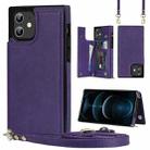 For iPhone 12 mini Cross-body Square Double Buckle Flip Card Bag TPU+PU Case with Card Slots & Wallet & Photo & Strap (Purple) - 1