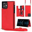For iPhone 12 / 12 Pro Cross-body Square Double Buckle Flip Card Bag TPU+PU Case with Card Slots & Wallet & Photo & Strap(Red) - 1