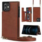 For iPhone 12 / 12 Pro Cross-body Square Double Buckle Flip Card Bag TPU+PU Case with Card Slots & Wallet & Photo & Strap(Brown) - 1