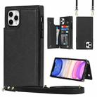 For iPhone 12 Pro Max Cross-body Square Double Buckle Flip Card Bag TPU+PU Case with Card Slots & Wallet & Photo & Strap(Black) - 1