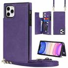 For iPhone 12 Pro Max Cross-body Square Double Buckle Flip Card Bag TPU+PU Case with Card Slots & Wallet & Photo & Strap(Purple) - 1