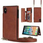 For iPhone X / XS Cross-body Square Double Buckle Flip Card Bag TPU+PU Case with Card Slots & Wallet & Photo & Strap(Brown) - 1