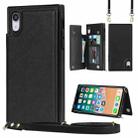 For iPhone XR Cross-body Square Double Buckle Flip Card Bag TPU+PU Case with Card Slots & Wallet & Photo & Strap(Black) - 1
