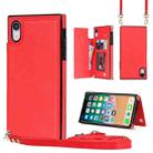 For iPhone XR Cross-body Square Double Buckle Flip Card Bag TPU+PU Case with Card Slots & Wallet & Photo & Strap(Red) - 1