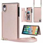 For iPhone XR Cross-body Square Double Buckle Flip Card Bag TPU+PU Case with Card Slots & Wallet & Photo & Strap(Rose Gold) - 1