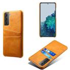 For Samsung Galaxy S21 5G Calf Texture PC + PU Leather Back Cover Shockproof Case with Dual Card Slots(Orange) - 1