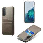 For Samsung Galaxy S21 5G Calf Texture PC + PU Leather Back Cover Shockproof Case with Dual Card Slots(Grey) - 1