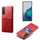 For Samsung Galaxy S21+ 5G Calf Texture PC + PU Leather Back Cover Shockproof Case with Dual Card Slots(Red) - 1