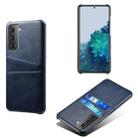 For Samsung Galaxy S21+ 5G Calf Texture PC + PU Leather Back Cover Shockproof Case with Dual Card Slots(Blue) - 1
