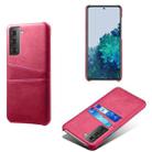 For Samsung Galaxy S21+ 5G Calf Texture PC + PU Leather Back Cover Shockproof Case with Dual Card Slots(Rose Red) - 1