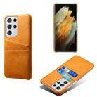 For Samsung Galaxy S21 Ultra 5G Calf Texture PC + PU Leather Back Cover Shockproof Case with Dual Card Slots(Orange) - 1