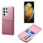 For Samsung Galaxy S21 Ultra 5G Calf Texture PC + PU Leather Back Cover Shockproof Case with Dual Card Slots(Pink) - 1