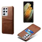 For Samsung Galaxy S21 Ultra 5G Calf Texture PC + PU Leather Back Cover Shockproof Case with Dual Card Slots(Brown) - 1