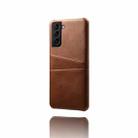 For Samsung Galaxy S21 FE 5G Calf Texture PC + PU Leather Back Cover Shockproof Case with Dual Card Slots(Brown) - 2