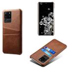 For Samsung Galaxy S20 Ultra Calf Texture PC + PU Leather Back Cover Shockproof Case with Dual Card Slots(Brown) - 1