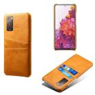 For Samsung Galaxy S20 FE 5G Calf Texture PC + PU Leather Back Cover Shockproof Case with Dual Card Slots(Orange) - 1